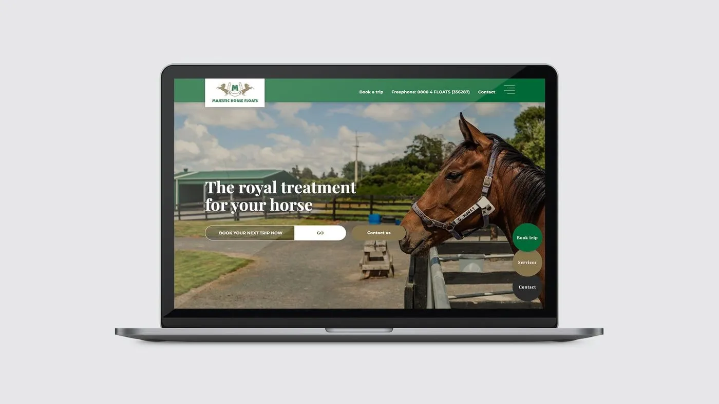 Majestic Floats website on laptop