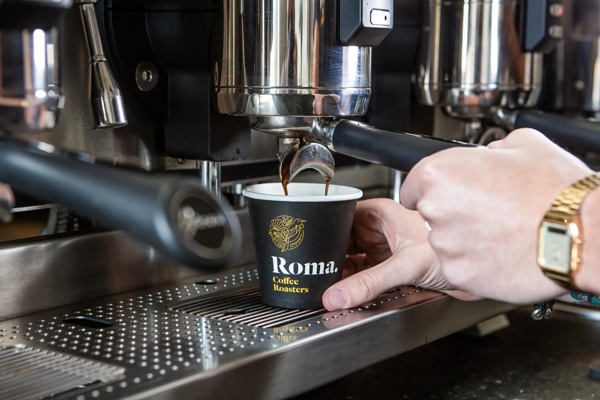 Roma coffee being extracted