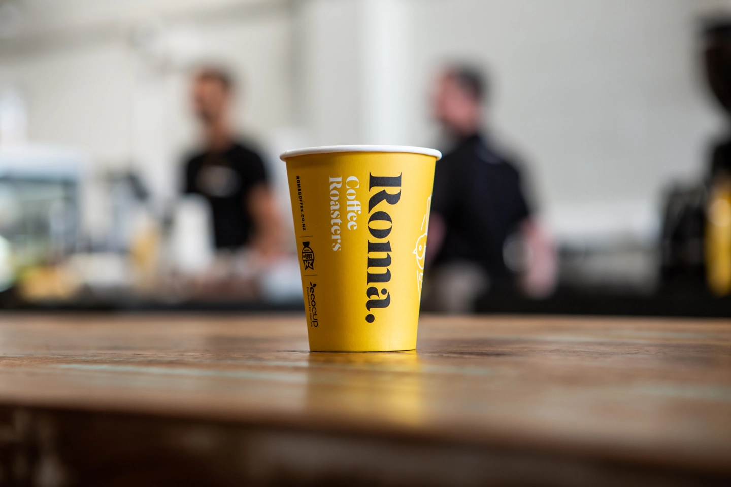 Roma Coffee cup on counter